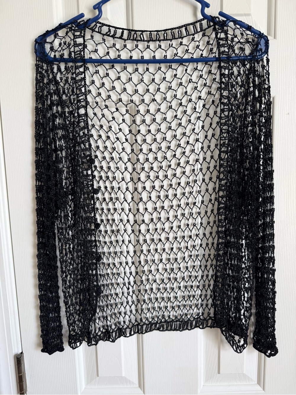 Black Beaded Open-Knit Women's Cardigan - Lightweight Layering